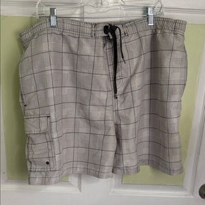 (1670) RS Surf Men's Checkered Swim Board Shorts in Gray, Size: XL